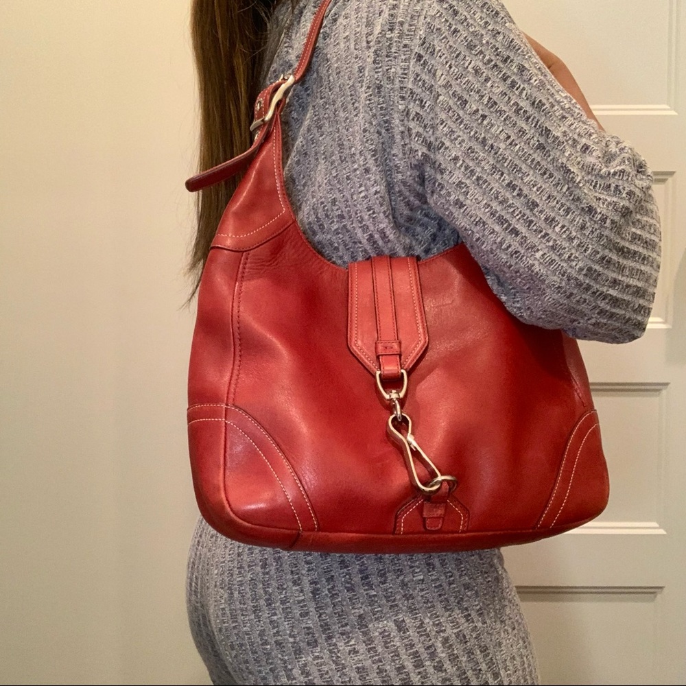 Red Coach Hamptons Hobo Bag